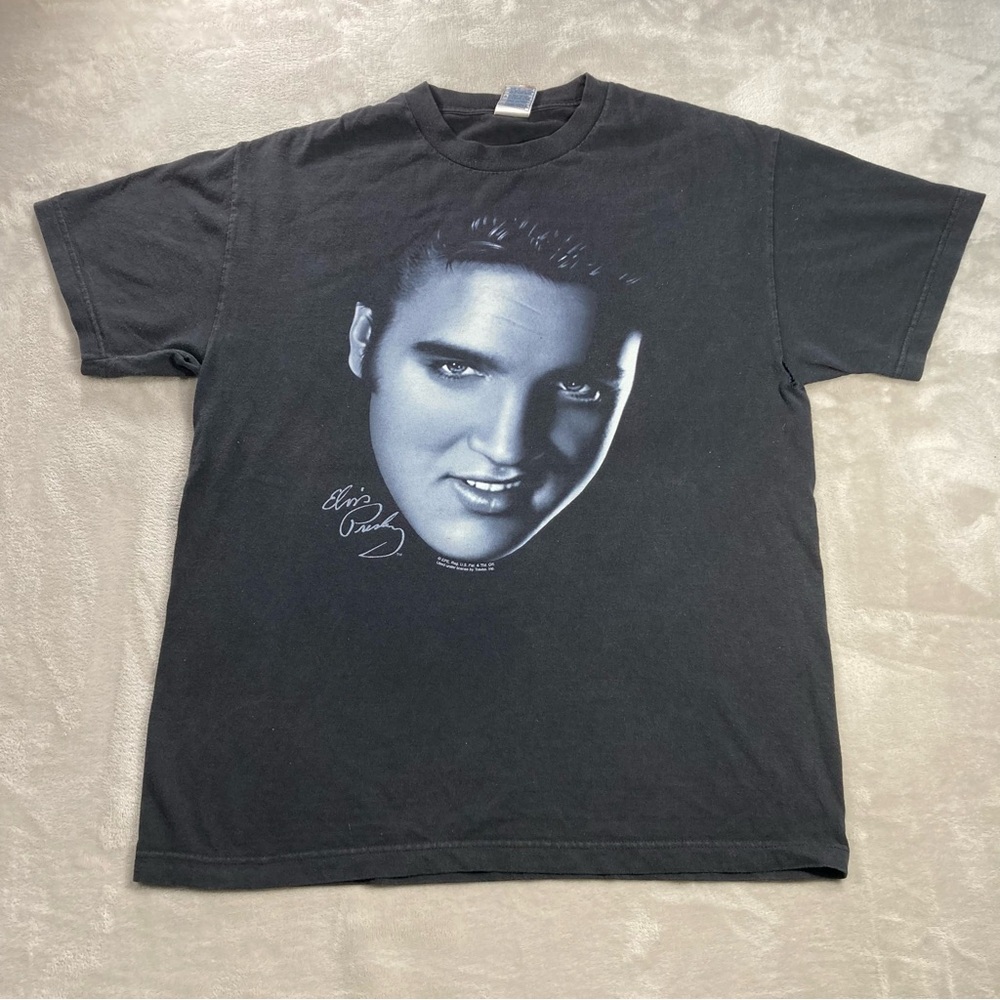Vintage Elvis Presley Shirt Y2K Big Face Head Print Men's Sz L Black White